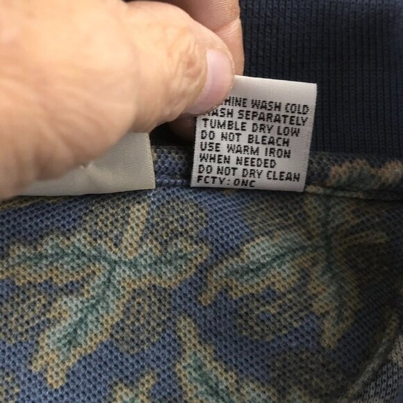 Bugle Boy Men's Polo Shirt Medium Blue Leaf Print Classic Retro Casual - Picture 4 of 8